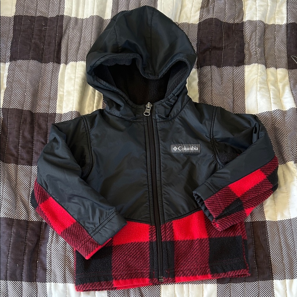 Columbia Red and Black Checkered Hooded Jacket